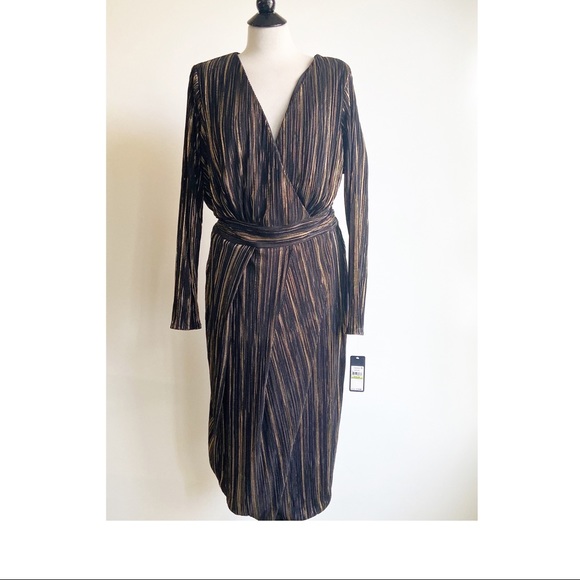 RACHEL Rachel Roy Pleated Faux Wrap Sheath Dress - Picture 5 of 11